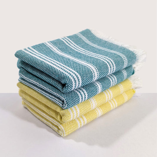 VIBRANT Hand Towels, 2 x 1.5 Ft, Yellow & Teal. Pack of 4