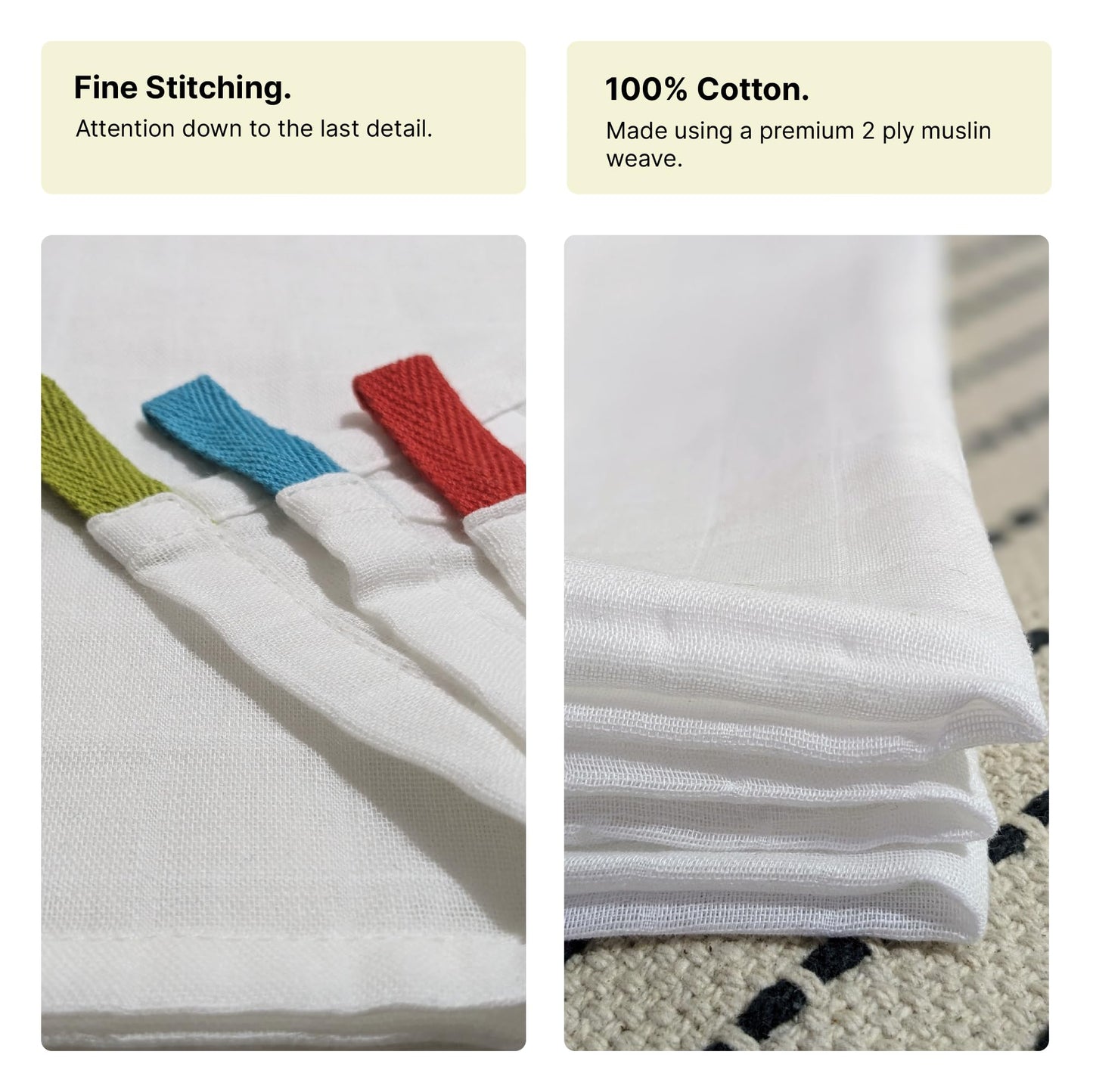 PureCott, Large Face Towel, 1.5 x 1.5 Ft, White. Pack of 9