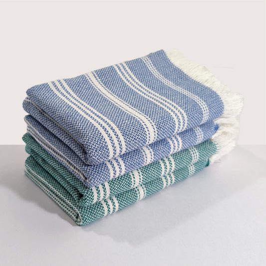 VIBRANT Hand Towels, 2 x 1.5 Ft, Blue & Teal. Pack of 4