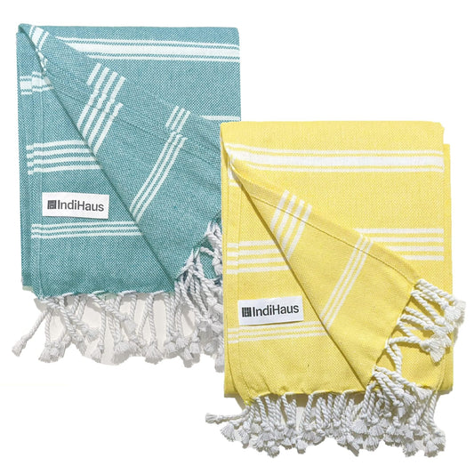 The BIG Towel, 5 x 2.8 Ft, Yellow & Teal. Pack of 2