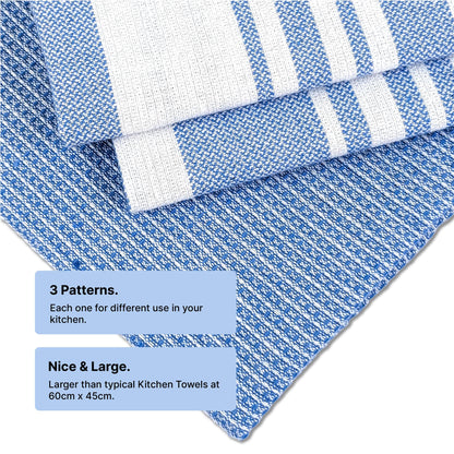 RIGHTSIZE Kitchen Towels, 2 x 1.5 Ft, Indihaus Blue. Pack of 4