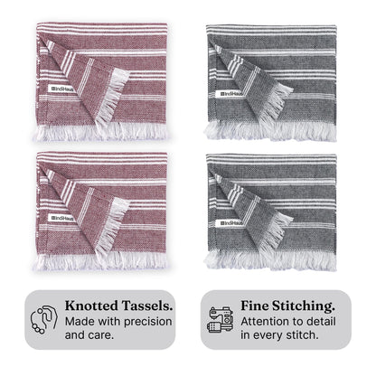 VIBRANT Hand Towels, 2 x 1.5 Ft, Crimson & Grey. Pack of 4