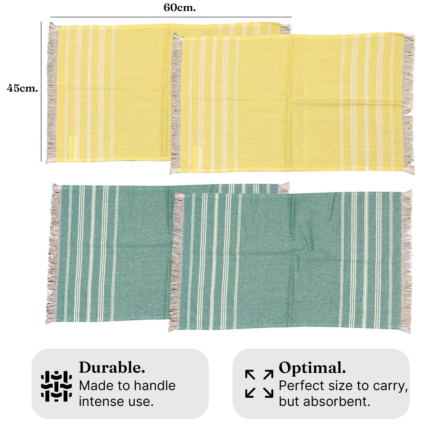 VIBRANT Hand Towels, 2 x 1.5 Ft, Yellow & Teal. Pack of 4