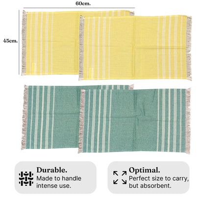 VIBRANT Hand Towels, 2 x 1.5 Ft, Yellow & Teal. Pack of 4