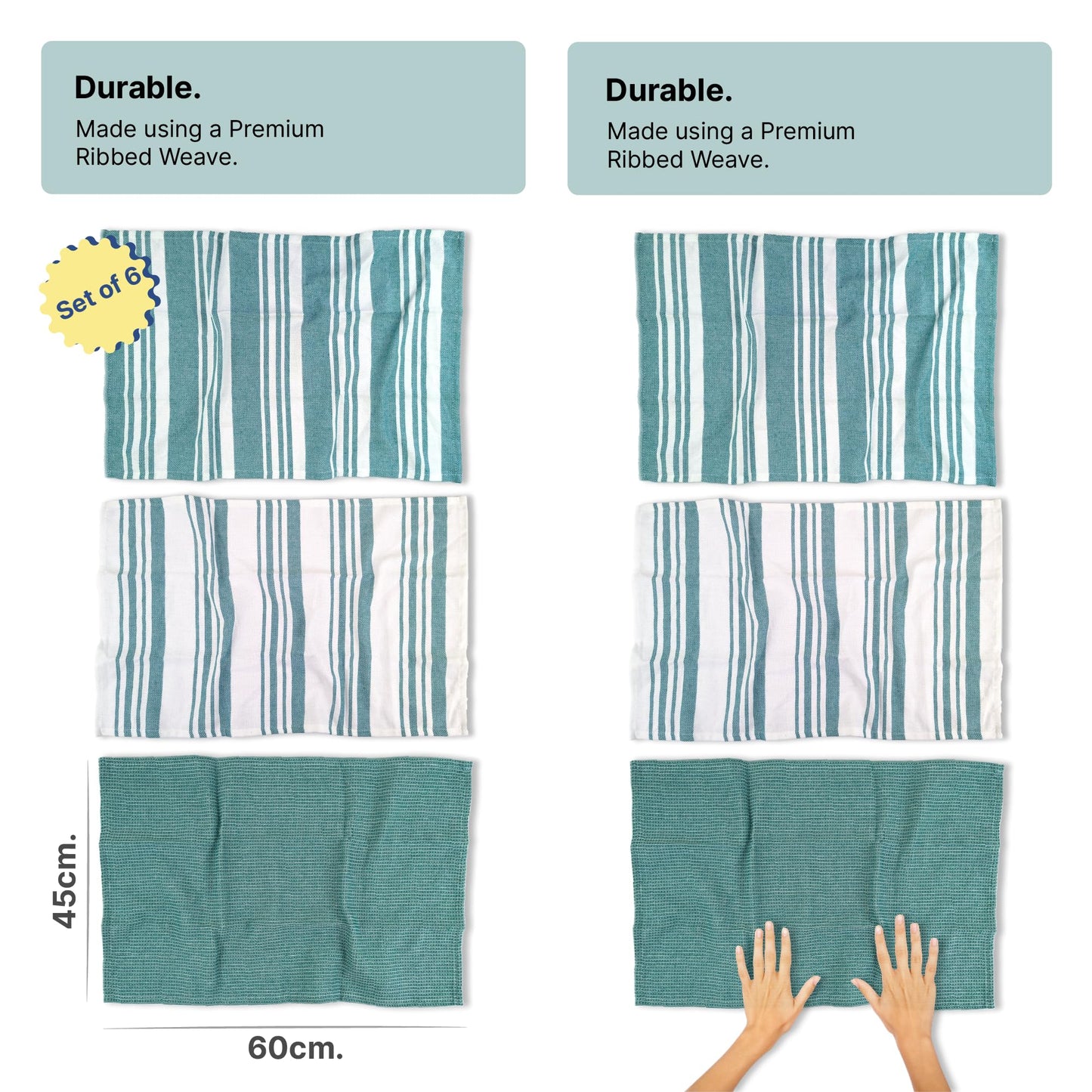 RIGHTSIZE Kitchen Towels, 2 x 1.5 Ft, Ocean Teal. Pack of 6
