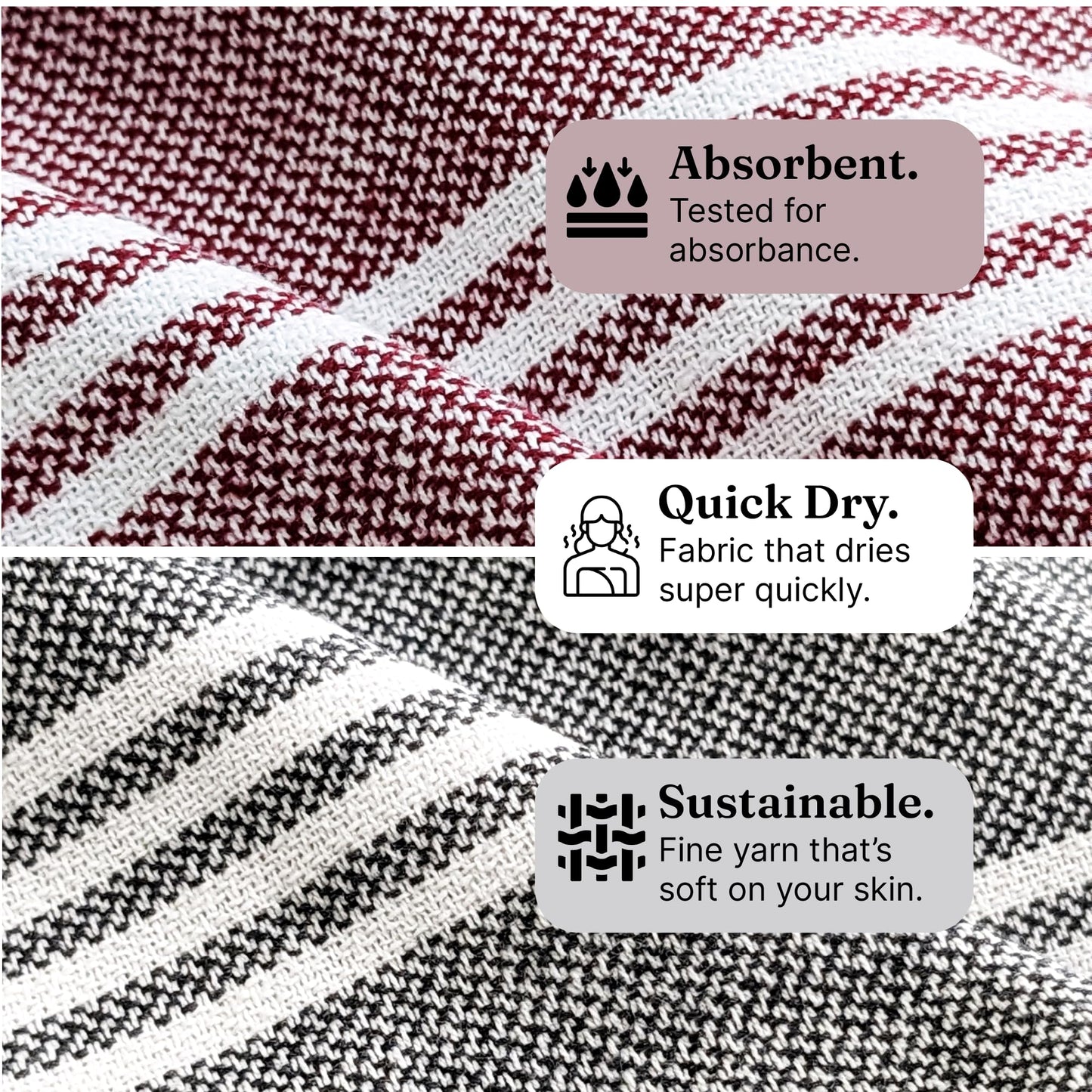 VIBRANT Hand Towels, 2 x 1.5 Ft, Crimson & Grey. Pack of 4