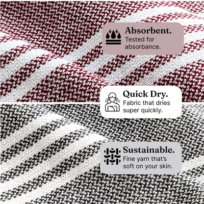 VIBRANT Hand Towels, 2 x 1.5 Ft, Crimson & Grey. Pack of 4