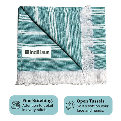 VIBRANT Hand Towels, 2 x 1.5 Ft, Yellow & Teal. Pack of 4