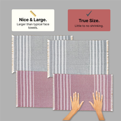 VIBRANT Hand Towels, 2 x 1.5 Ft, Crimson & Grey. Pack of 4