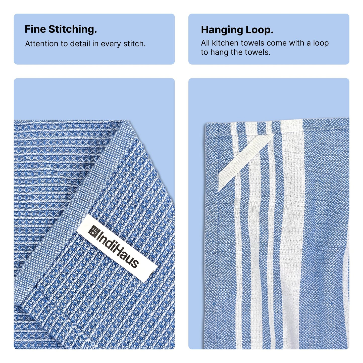 RIGHTSIZE Kitchen Towels, 2 x 1.5 Ft, Indihaus Blue. Pack of 4