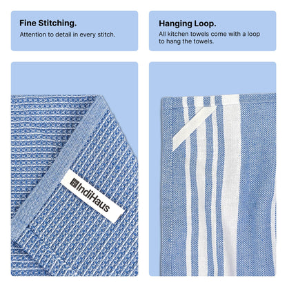 RIGHTSIZE Kitchen Towels, 2 x 1.5 Ft, Indihaus Blue. Pack of 4