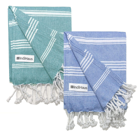 The BIG Towel, 5 x 2.8 Ft, Blue & Teal. Pack of 2