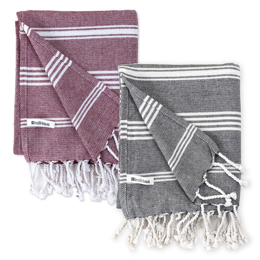 The BIG Towel, 5 x 2.8 Ft, Crimson & Grey. Pack of 2