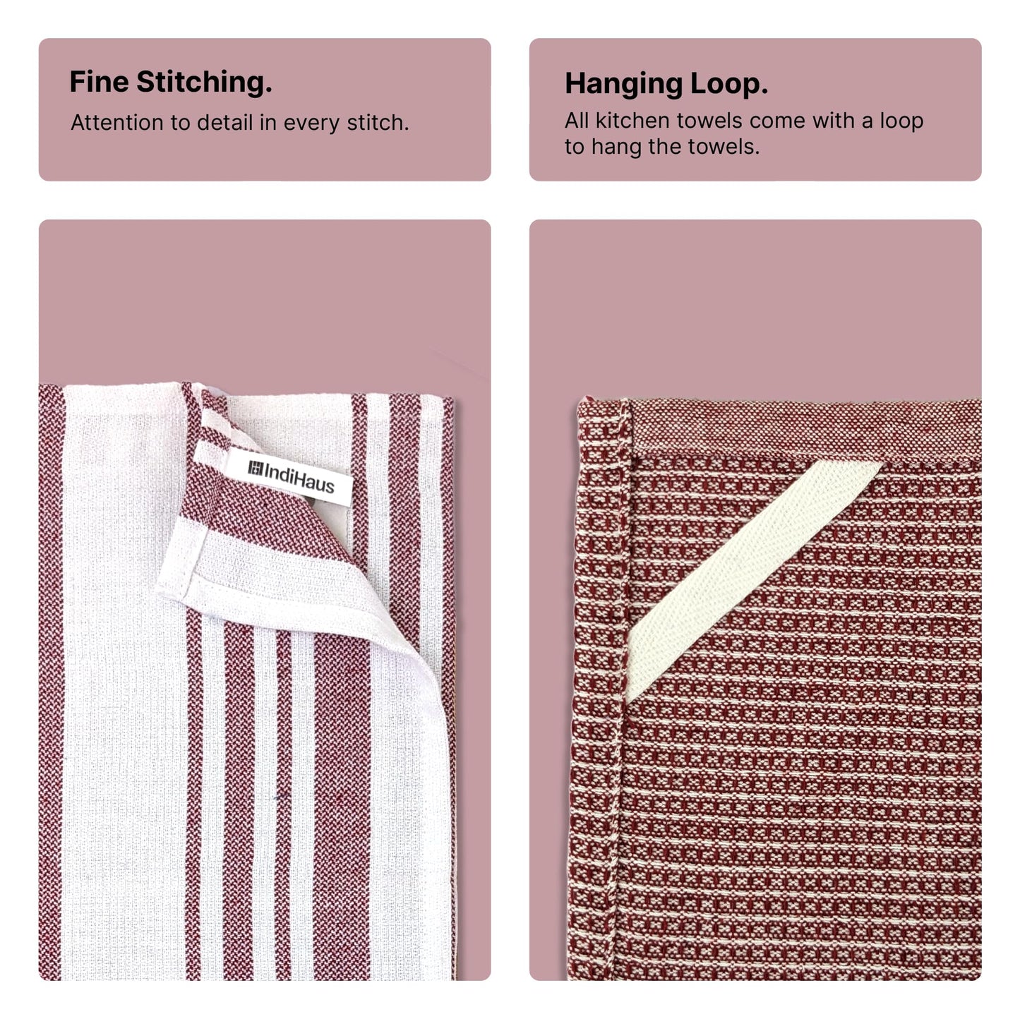 RIGHTSIZE Kitchen Towels, 2 x 1.5 Ft, Earth Crimson. Pack of 4