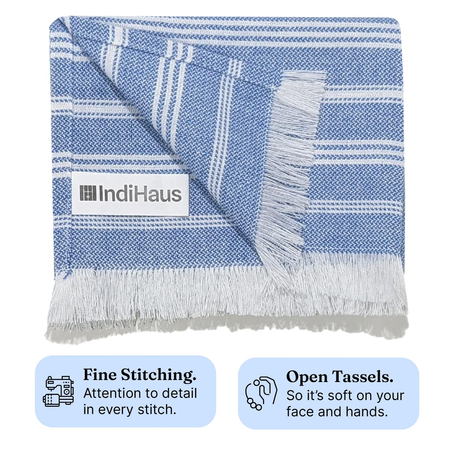 VIBRANT Hand Towels, 2 x 1.5 Ft, Blue & Teal. Pack of 4