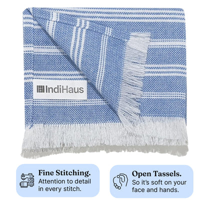 VIBRANT Hand Towels, 2 x 1.5 Ft, Blue & Teal. Pack of 4