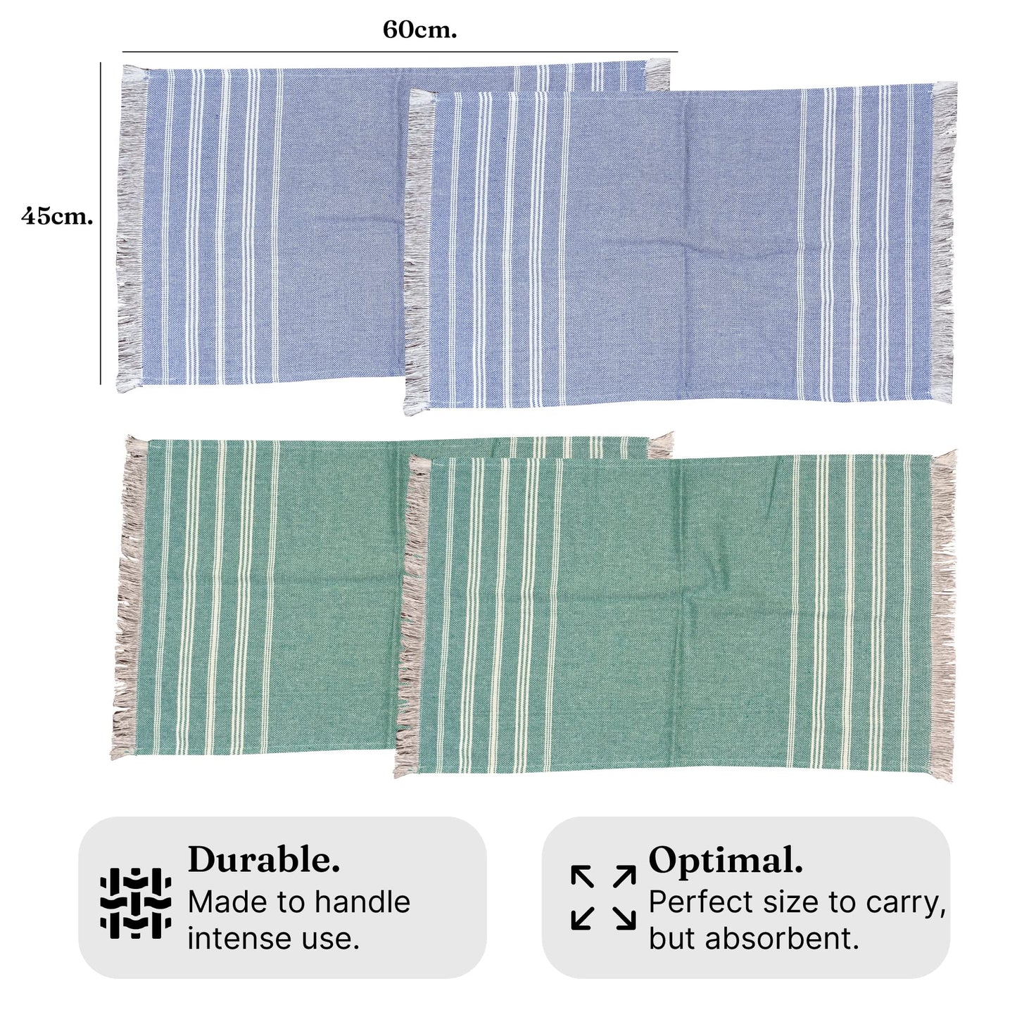 VIBRANT Hand Towels, 2 x 1.5 Ft, Blue & Teal. Pack of 4