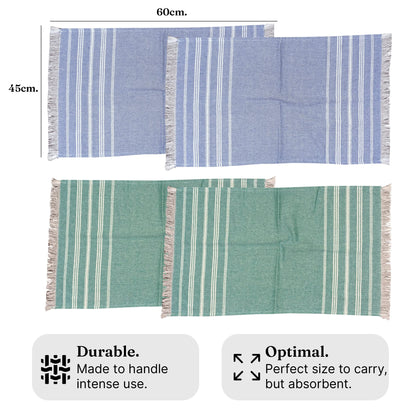 VIBRANT Hand Towels, 2 x 1.5 Ft, Blue & Teal. Pack of 4