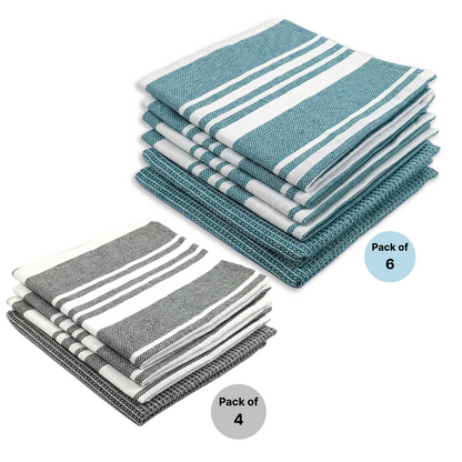RIGHTSIZE Kitchen Towels, 2 x 1.5 Ft, Teal & Grey. Pack of 10
