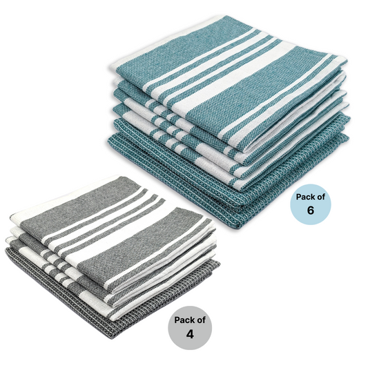 RIGHTSIZE Kitchen Towels, 2 x 1.5 Ft, Teal & Grey. Pack of 10
