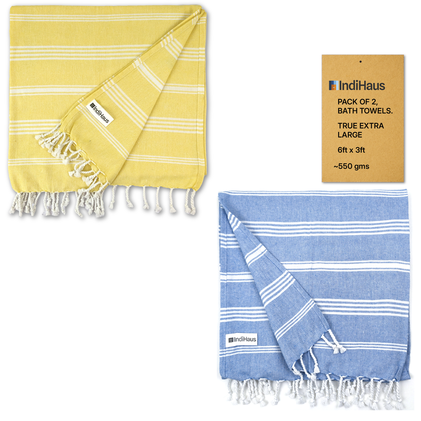 TRULY XL Bath Towel 6Ft X 3Ft, Sunshine Yellow & Blue (Pack of 2)