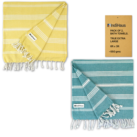 TRULY XL Bath Towel 6Ft X 3Ft, Sunshine Yellow & Teal (Pack of 2)