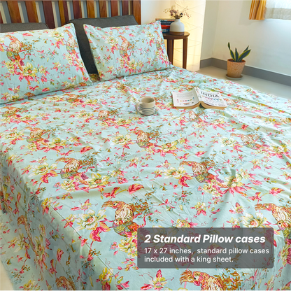 Neora, Cotton Bedsheet – Seafoam Green – 100% Cotton King Size (100 x 104 inches, 1.3kg)