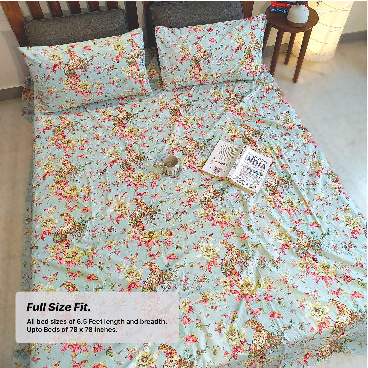 Neora, Cotton Bedsheet – Seafoam Green – 100% Cotton King Size (100 x 104 inches, 1.3kg)