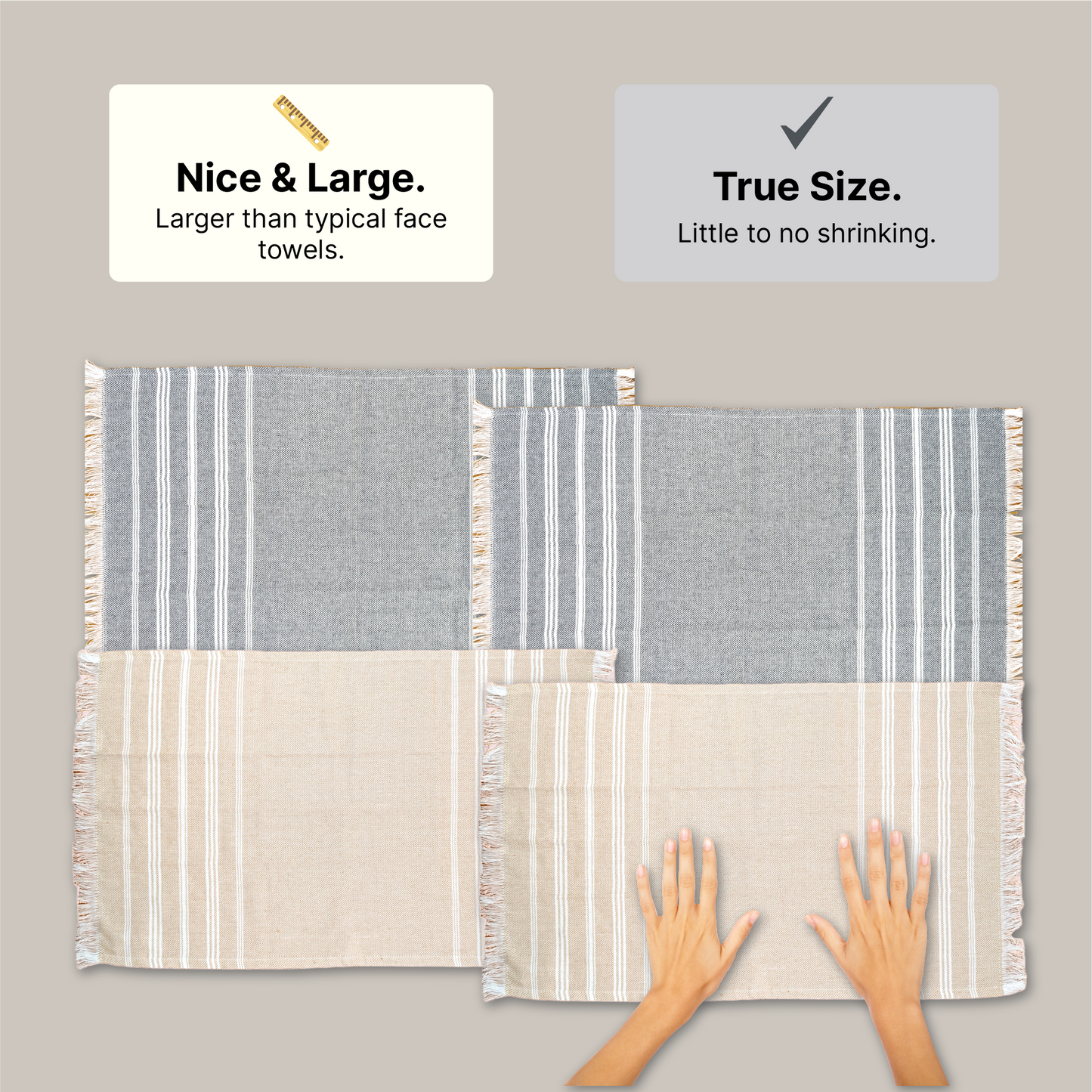 TRULY XL Bath & Hand Towel Set, Serene Beige & Slate Grey (Pack of 4+2)