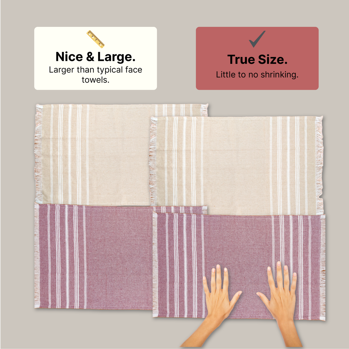 TRULY XL Bath & Hand Towel Set, Earthy Crimson & Serene Beige (Pack of 4+2)