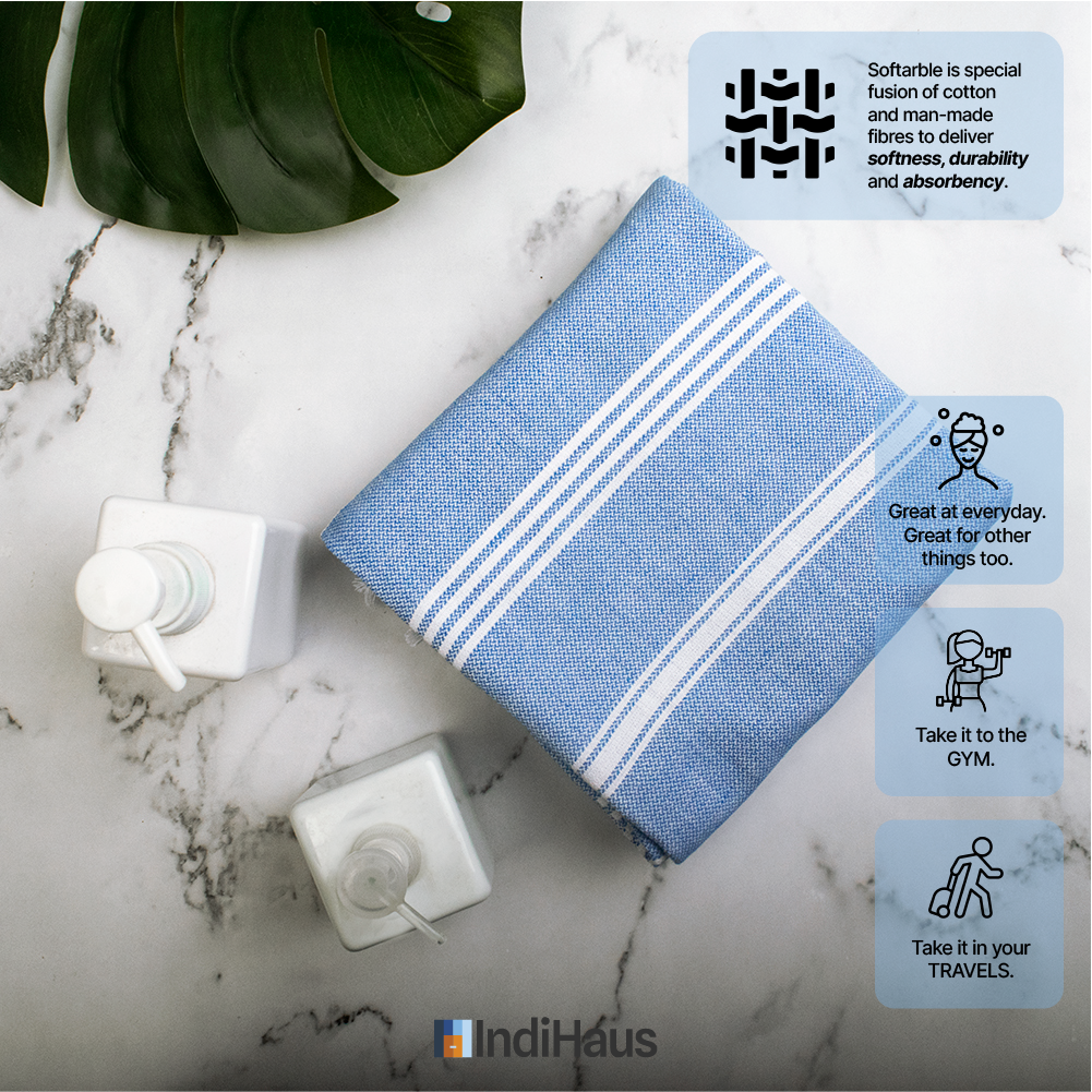 TRULY XL Bath & Hand Towel Set, IndiHaus Blue & Sunshine Yellow (Pack of 4+2)