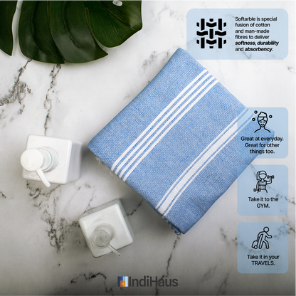 TRULY XL Bath & Hand Towel Set, IndiHaus Blue & Sunshine Yellow (Pack of 4+2)