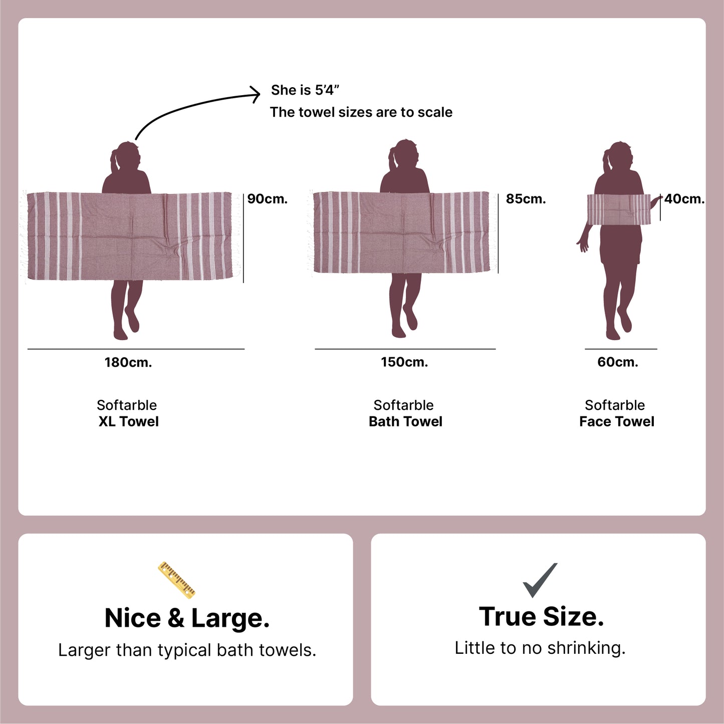 TRULY XL Bath & Hand Towel Set, Earthy Crimson & Serene Beige (Pack of 4+2)