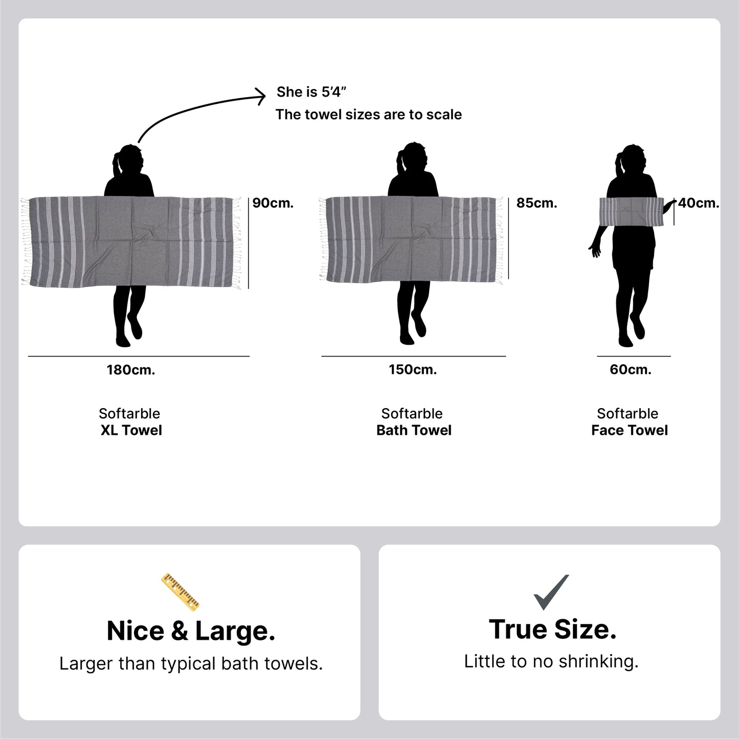 TRULY XL Bath & Hand Towel Set, Serene Beige & Slate Grey (Pack of 4+2)