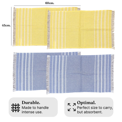 TRULY XL Bath & Hand Towel Set, IndiHaus Blue & Sunshine Yellow (Pack of 4+2)