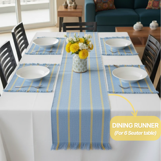 TABLESCAPE Dining Runner, IceBlue Yellow, 6 Seater Table (1 x 6ft)