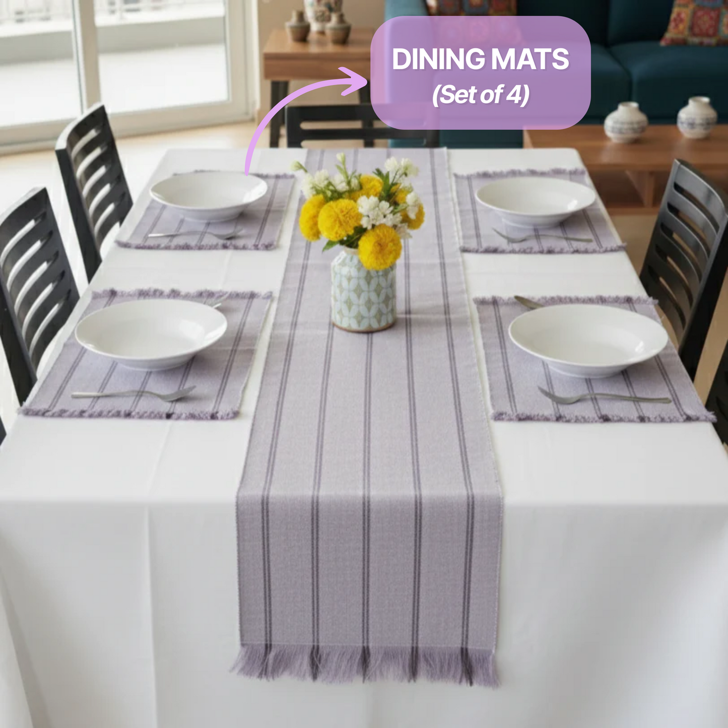 TABLESCAPE Dining PlaceMats, Lavender & Violet Stripe, (Set of 4)