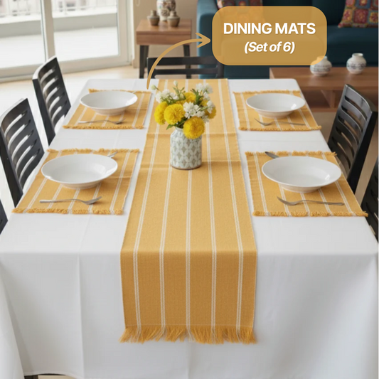 TABLESCAPE Dining PlaceMats, Orange & Ivory, (Set of 6)
