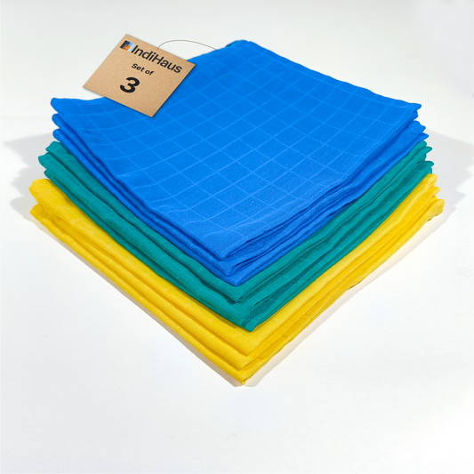 Muslin Face & Hand Towel, Green, Blue & Yellow, 100% Cotton (Pack of 3)