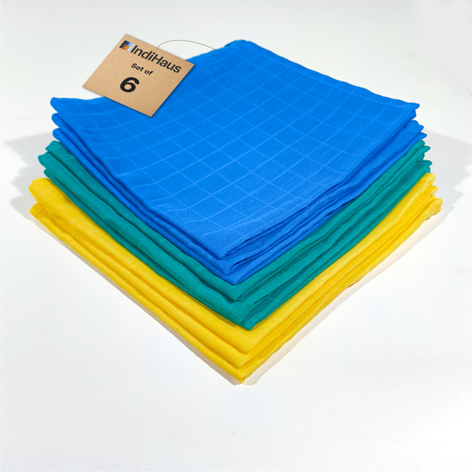 Muslin Face & Hand Towel, Green, Blue & Yellow, 100% Cotton (Pack of 6)