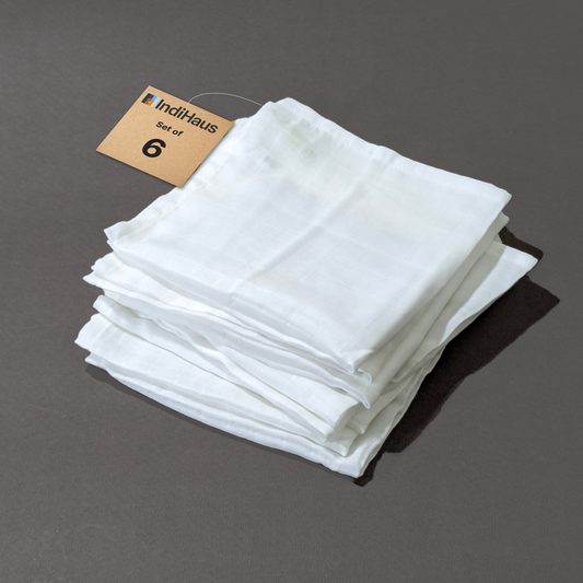 MUSLIN Hand & Face Towel, 1.5 x 1.5 Ft, White, 100% Cotton, (Pack of 6)