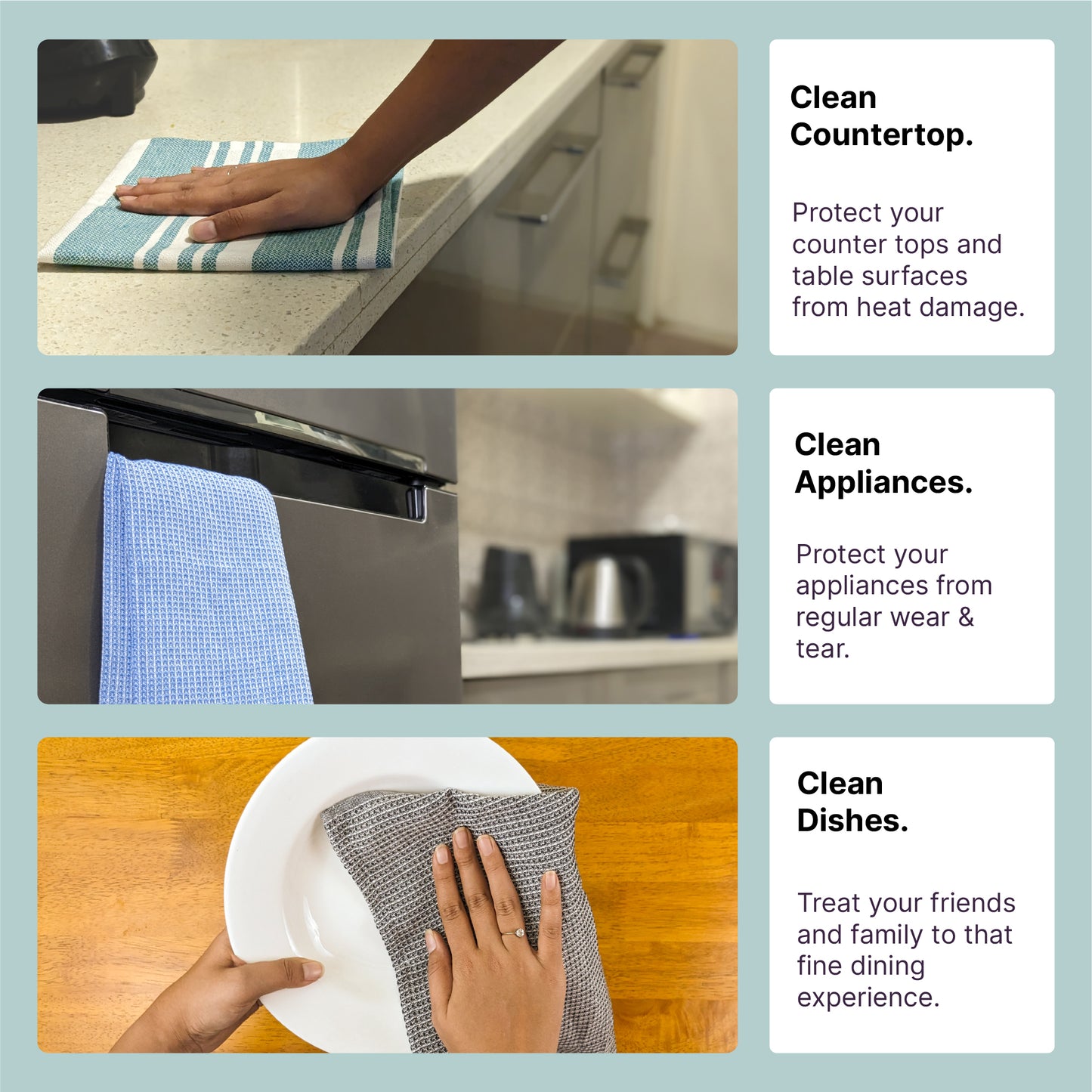 RIGHTSIZE Kitchen Towels, 2 x 1.5 Ft, Ocean Teal. Pack of 6