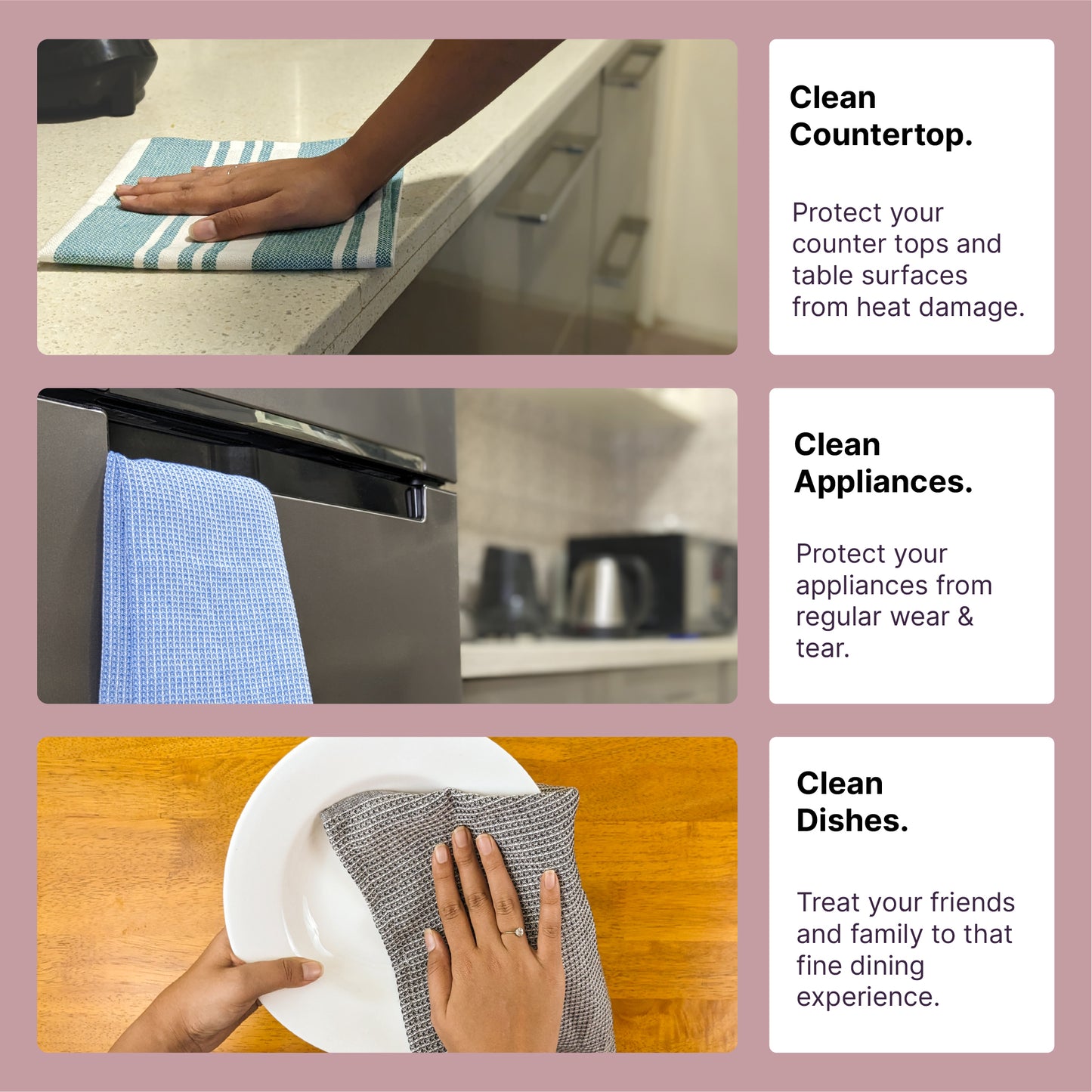 RIGHTSIZE Kitchen Towels, 2 x 1.5 Ft, Earth Crimson. Pack of 6