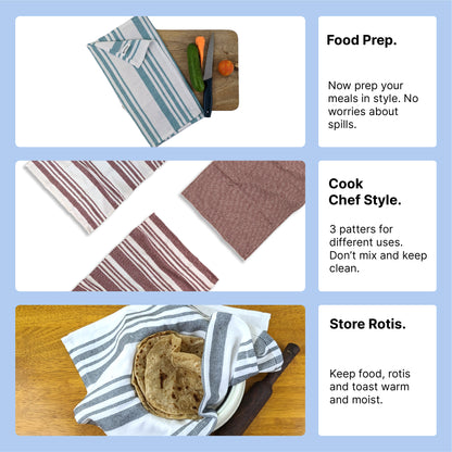 RIGHTSIZE Kitchen Towels, 2 x 1.5 Ft, Indihaus Blue. Pack of 4