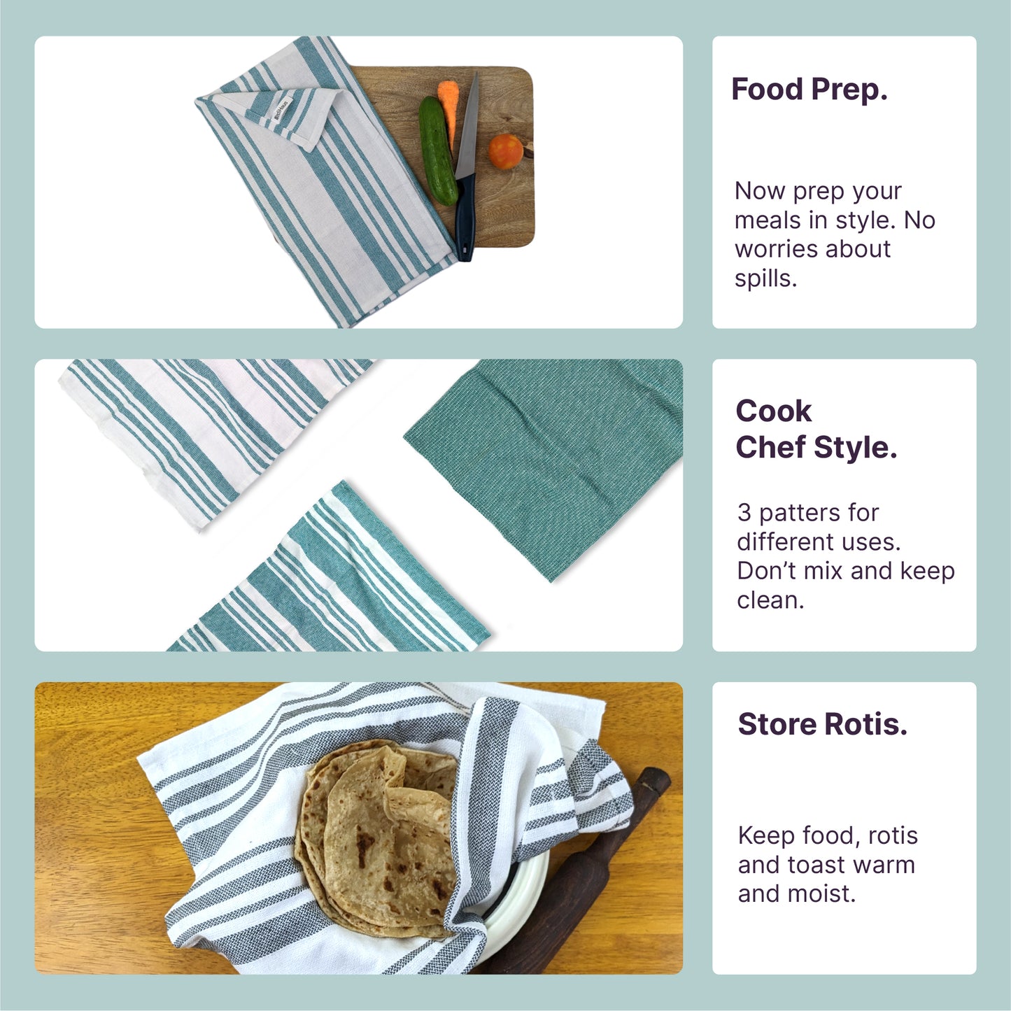 RIGHTSIZE Kitchen Towels, 2 x 1.5 Ft, Ocean Teal. Pack of 6