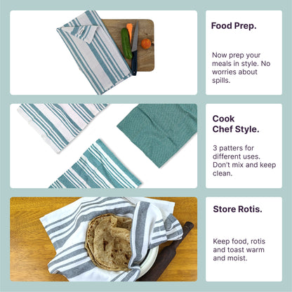 RIGHTSIZE Kitchen Towels, 2 x 1.5 Ft, Ocean Teal. Pack of 6