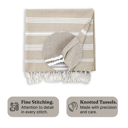 TRULY XL Bath Towels, 6 Ft x 3 Ft, Beige & IndiHaus Blue (Pack of 2)
