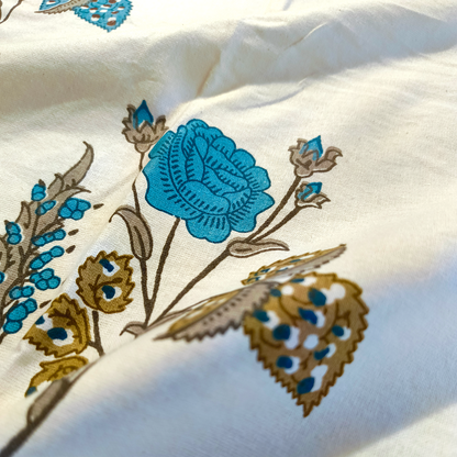 Koyna, Cotton Bedsheet – Blue Rose – 100% Cotton King Size (100 x 104 inches, 1.3kg)