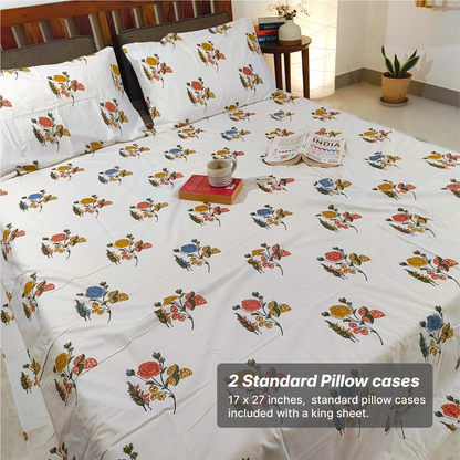 Koyna, Cotton Bedsheet – Orange Rose – 100% Cotton King Size (100 x 104 inches, 1.3kg)