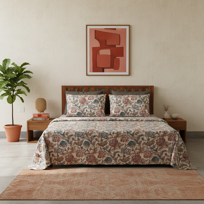 Lal Bagh, Cotton Bedsheet - Beige, 100% Cotton King Size (100 x 104, 1.3kg)